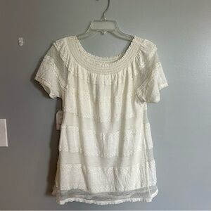 NEW WITH TAGS Cream colored Tiered Lace Top Size 10. Time & True